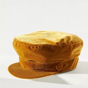 Anthropologie Velvet Bakersboy Cap - gold